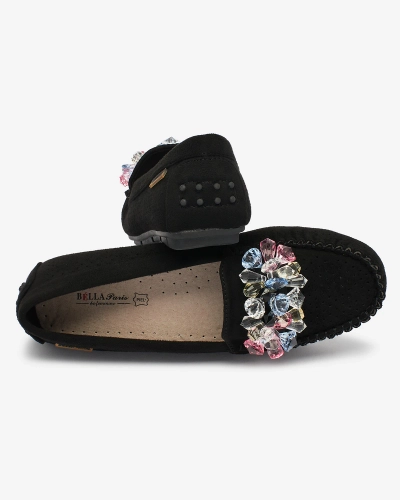 Royalfashion Openwork black women's moccasins with decorative crystals Cizzas