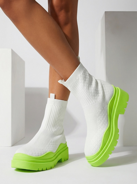 White-green women's flat-heeled boots Seritis - Footwear