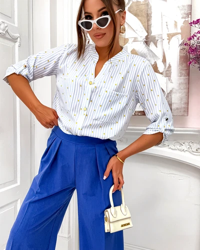 Royalfashion Women's striped shirt with lemons and a V-neck