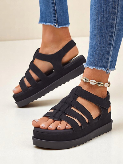 Royalfashion Heraclea platvormiga mustad öko-nahast naiste sandaalid