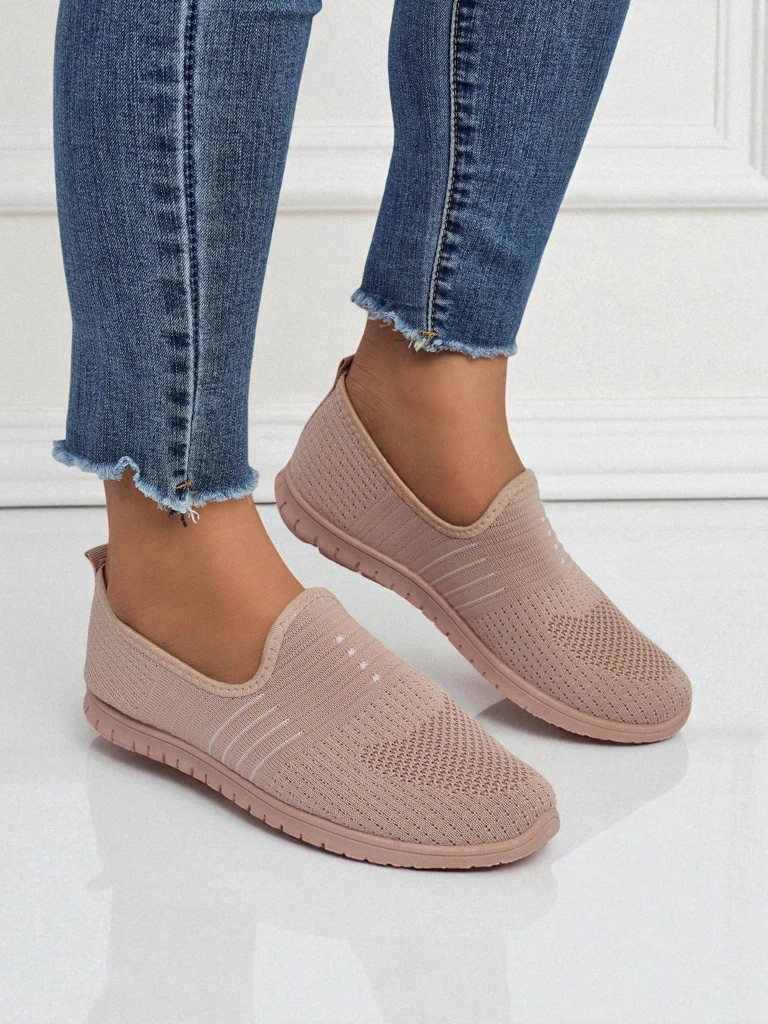 Aelia women's pink fabric shoes, comfortable flat heel moccasins