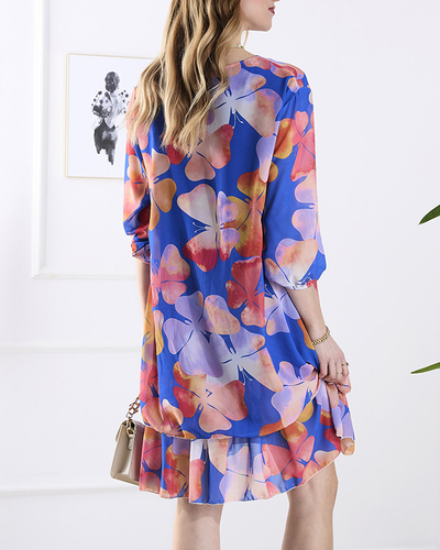 Mereväesinine naiste põlve pikkune kleit prindi ja rüüsidega - Rõivad