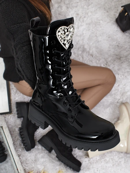 Emelune patent lace-up women's ankle boots