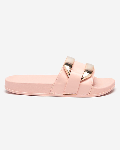 Pink women's slippers with gold Serina ornament - Footwear