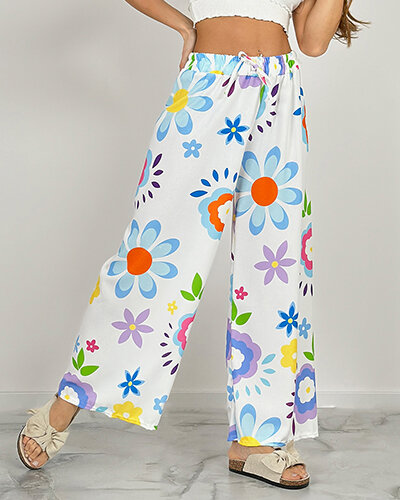 Royalfashion Women's wide floral fabric pants