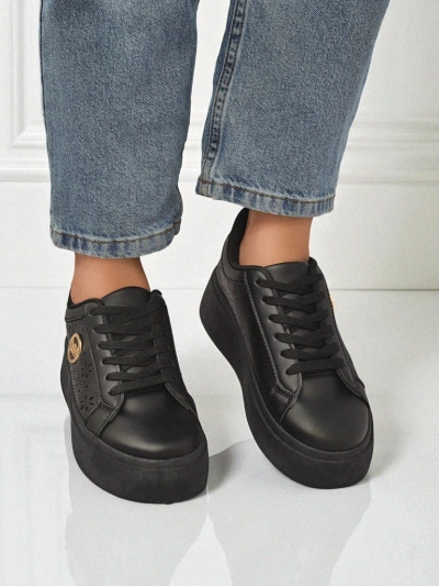Women's Perseida Royalfashion platform sneakers black eco-leather