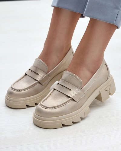 Золотые женские мокасины из экокожи Sepop- Footwear
