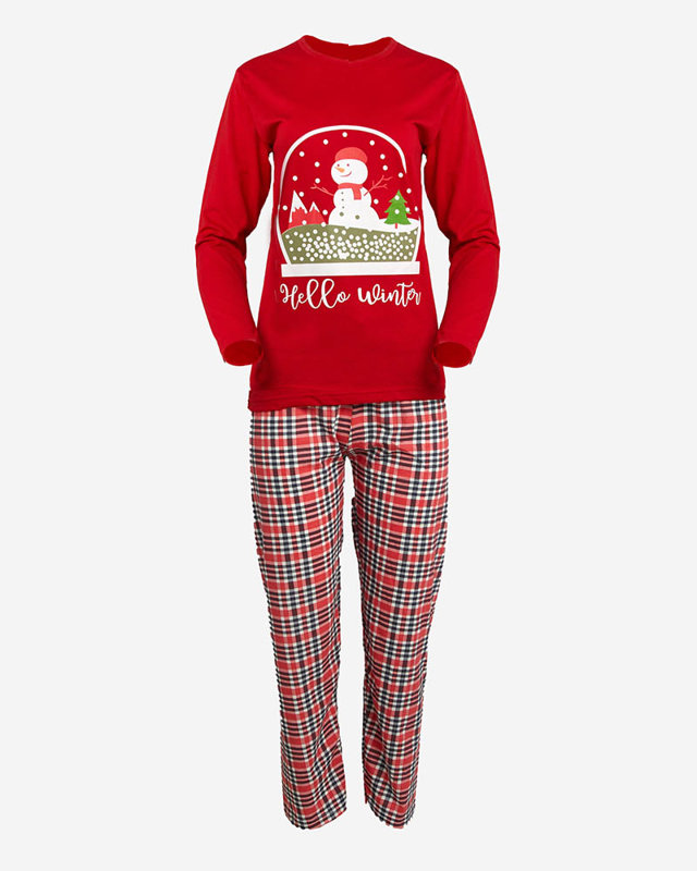 Красная женская пижама из двух частей со снеговиком - Одежда