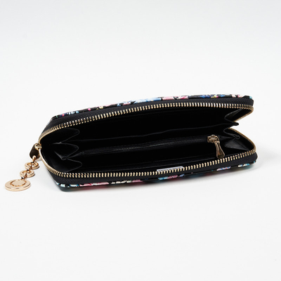Large black and blue women's floral wallet - Accessories