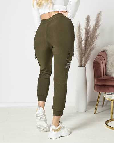 Women's combat pants with inscription in dark green- Clothing