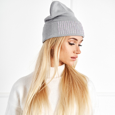 Ladies' gray beanie with pearls - Accessories