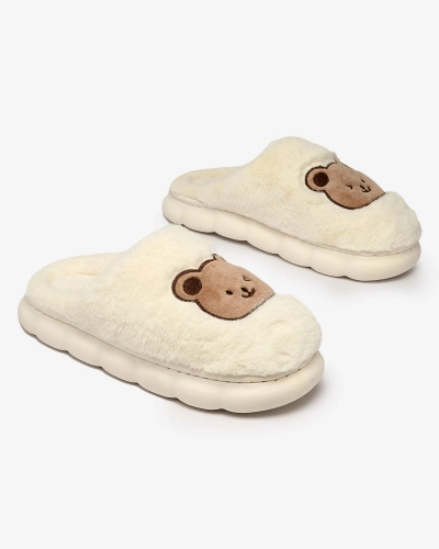 Royalfashion White women's fur slippers with teddy bear Hettres