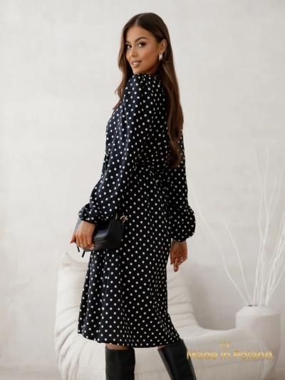 Naiste midi-kleit täpilise Midnight Bloom mustriga