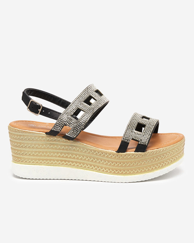 Black women's sandals with zircons on a wedge Masewi - Footwear