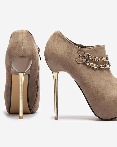 Hall-beež naiste kõrged stilettkingad Ehcso-jalatsid