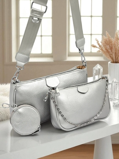 Aurelia Multi Silver – 3-in-1 öko-nahast naiste käekott ümmarguse kotikesega