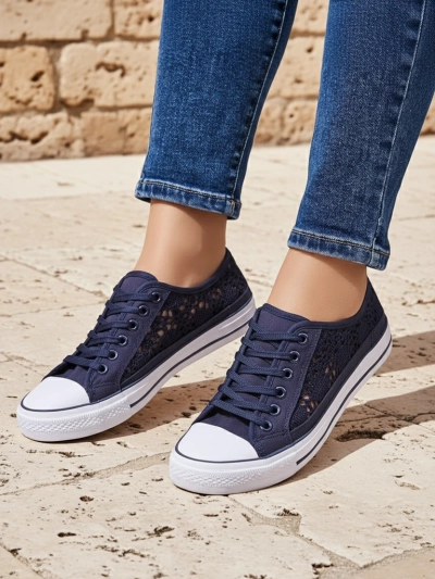 Women's Callista navy blue openwork flat-soled sneakers
