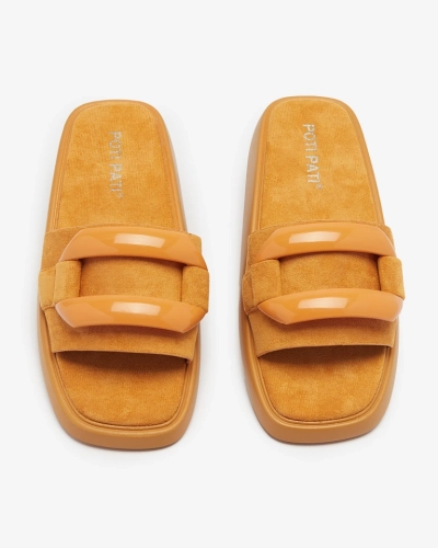 Brown women's flip-flops in eco-suede Omve - Footwear