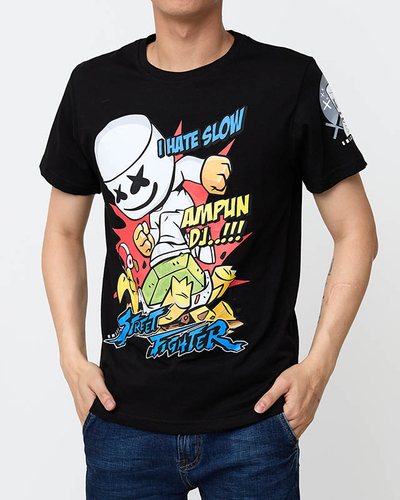 Men's Black Printed T-Shirt - Clothing