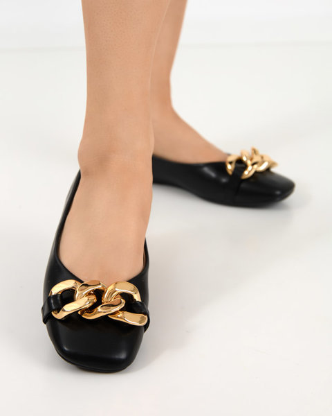 Black women's eco-leather ballerinas with golden gassi decoration - shoes
