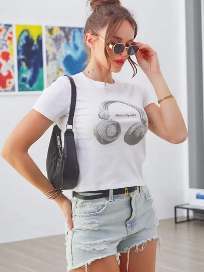 Royalfashion Women's Cotton T-shirt with Music Speaking Print