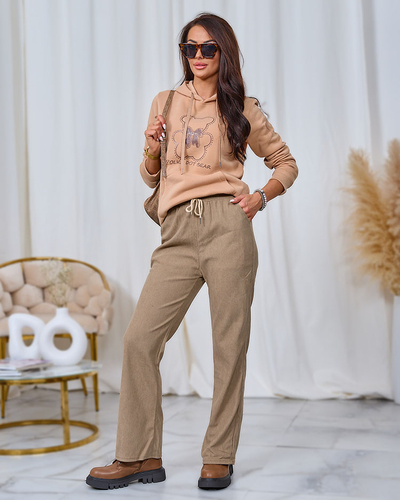 Royalfashion khaki värvi naiste nöörkangast püksid