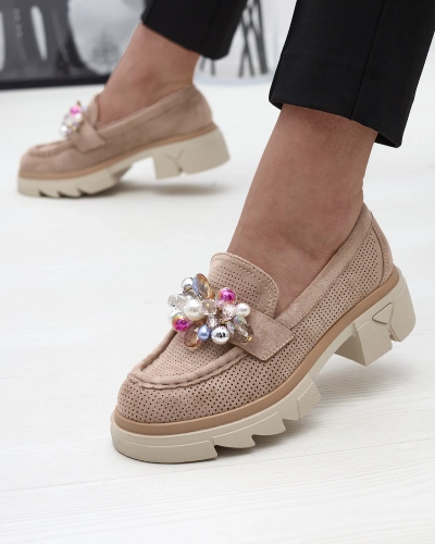 Women's light brown openwork moccasins Peloga- Footwear