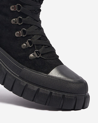 Women's black eco-suede boots with sheepskin Vetic - Footwear