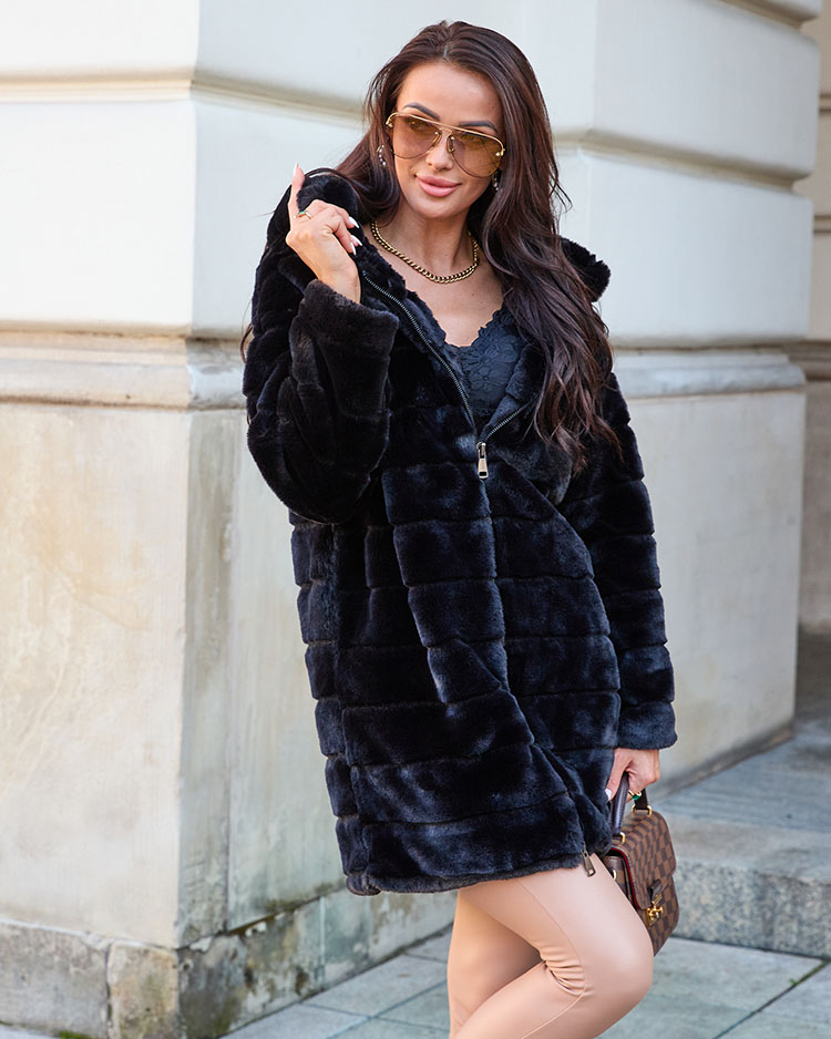 Royalfashion Black fur women's coat