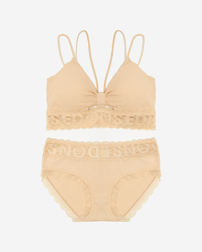Women's beige lingerie set with lace - Underwear