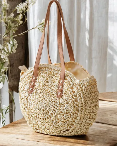 Royalfashion Large oval straw handbag for women