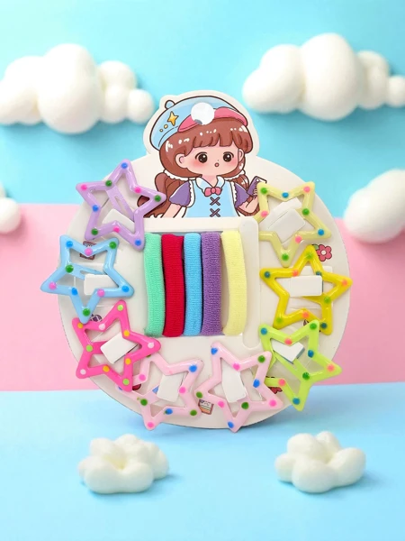 Set of colorful hair clips and elastics for children