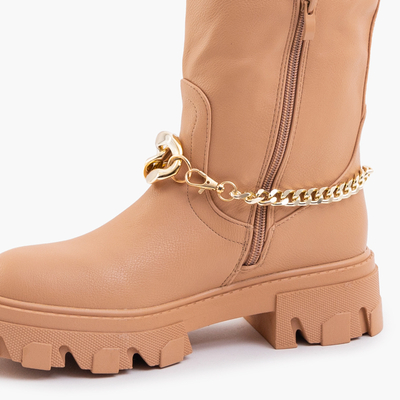 Women's brown boots with a chain Sudzi- Shoes