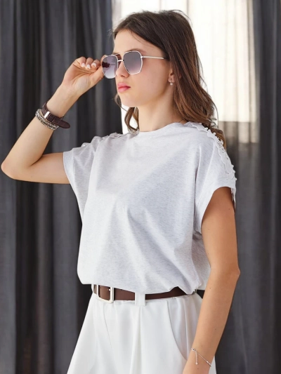 Royalfashion Cotton women's t-shirt with lace sleeves