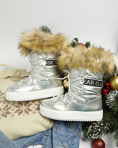 Hõbedased naiste liibuvad lumesaapad karusnahaga Lilitsa- Jalatsid