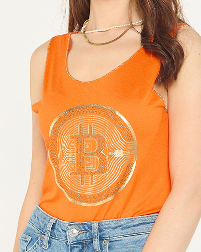 Women's top with orange gold print - Clothing