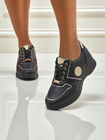 Women's wedge sneakers Callista Nero eco leather black