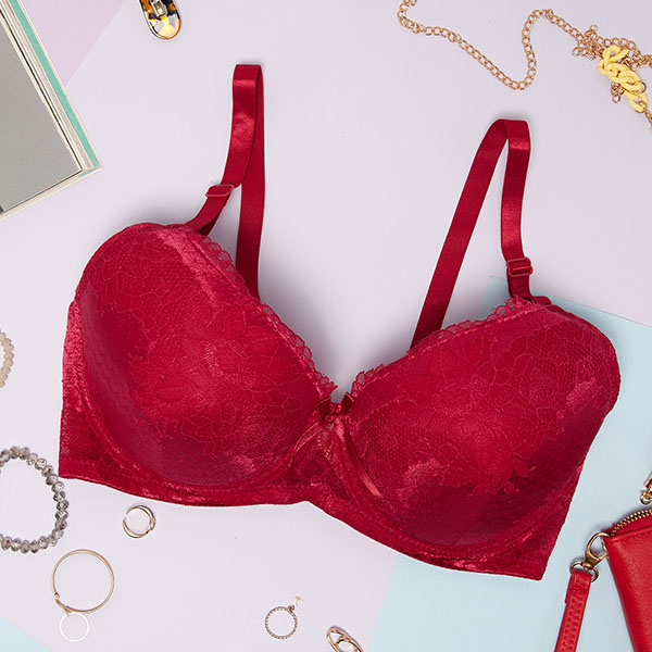 Burgundy bra with decorative lace - Underwear