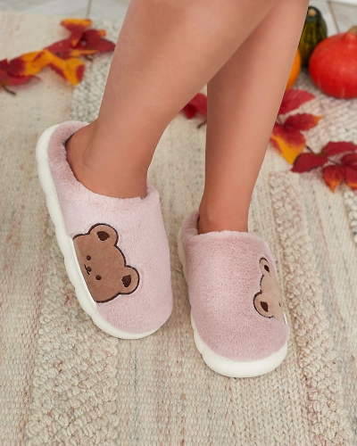Royalfashion Женские меховые тапочки с мишкой розового цвета Fetemes