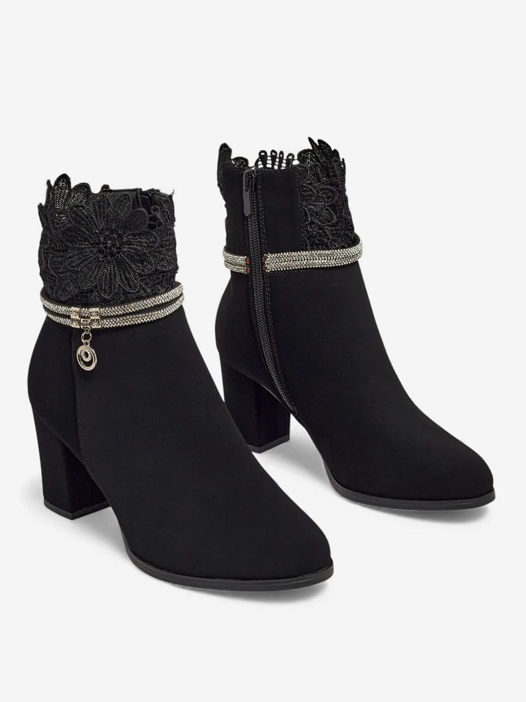 Women's Faux Leather Heeled Ankle Boots with Lace Kastrelle