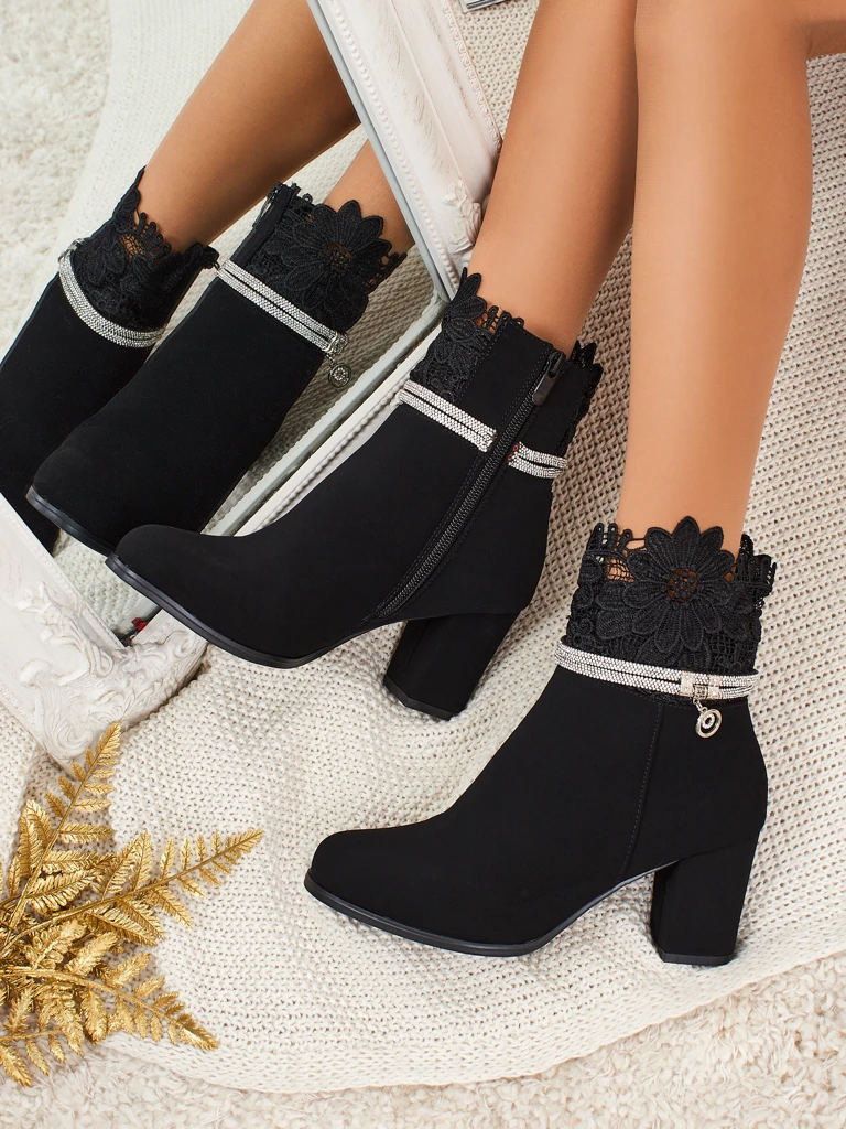 Women's Faux Leather Heeled Ankle Boots with Lace Kastrelle