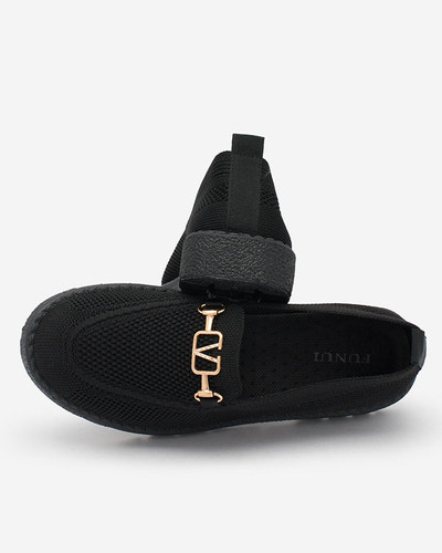 Royalfashion Mustad kuldse kaunistusega naiste kangast mokasiinid Ertica