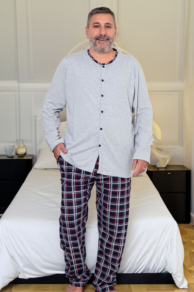 Royalfashion Men's Cotton Pajamas in Checkered Pattern PLUS SIZE