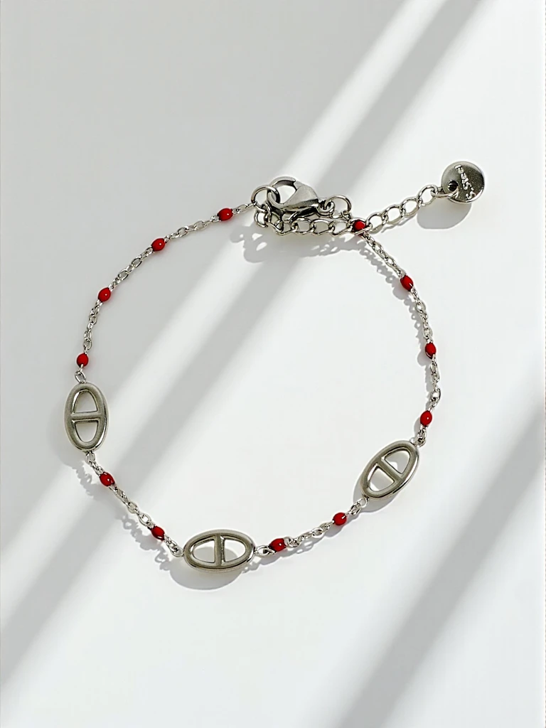 Callista Argento Bracelet – 925 silver with red beads and Greek motif