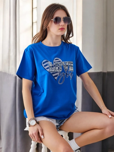 Royalfashion Женская хлопковая футболка LOVE с стразами