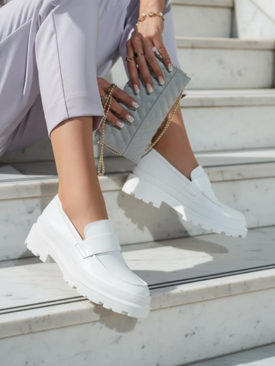 Aura Women's White Platform Moccasins - Elegant and Comfortable, Eco Leather
