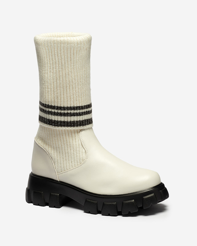 Women's high slip-on boots in ecru color Alerpi- Footwear