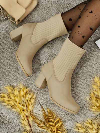 Women's eco-suede heeled ankle boots with a sock-like insert LumenThorn