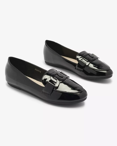 Women's lacquered moccasins with ornament in black- Footwear