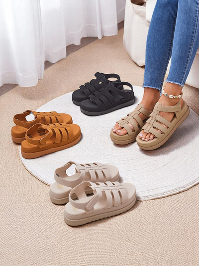 Сандалии Royalfashion - Caligae Бежевые Замшевые на Платформе - Идеальные на Лето и Весну